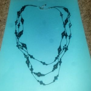 Cute multistraind black bead necklace
